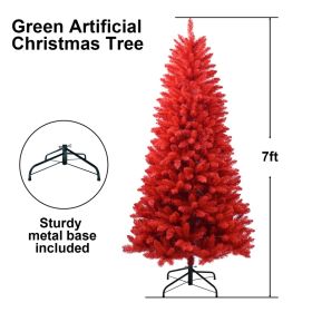 PVC Christmas Tree, Christmas Decorations, Red (Option: 7ft)