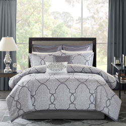 12 Piece Comforter Set With Cotton Bed Sheets Silver Cal King (Color: Silver)