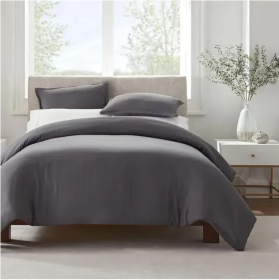 Serta Simply Clean Pleated Duvet Cover King (Option: King-Grey)