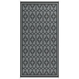 Reversible Outdoor Rug, Waterproof Plastic Straw With Carry Bag, 9 X 18, Black & Gray Lantern (Color: Black)