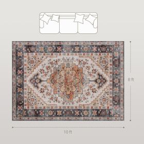 Area Rug 8x10, Machine Washable Rug, Non-Slip Boho Print Pattern Medallion Carpet For Living Room, Bedroom, Tawny Brown (Option: Tawny Brown)