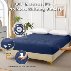 Diamond Grid Ultrasonic Waterproof Mattress Protector (Option: Navy blue-Twin)