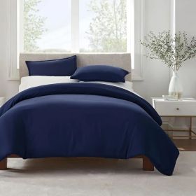 Serta Simply Clean Solid Duvet cover  King (Color: Navy Blue, size: Queen)
