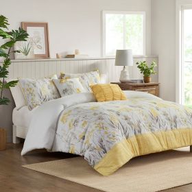 5 Piece Seersucker Comforter Set with Throw Pillows (Color: as Pic)